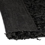 ZNTS Shaggy Rug Genuine Leather 160x230 cm Black 245246