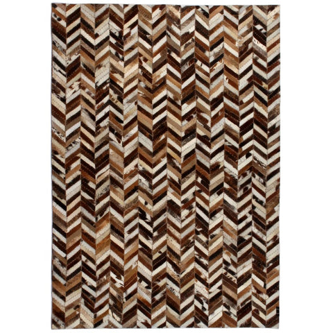 ZNTS Rug Genuine Leather Patchwork 120x170 cm Chevron Brown/White 132603