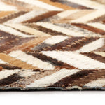 ZNTS Rug Genuine Leather Patchwork 120x170 cm Chevron Brown/White 132603