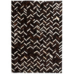ZNTS Rug Genuine Leather Patchwork 190x290 cm Chevron Black/White 132609
