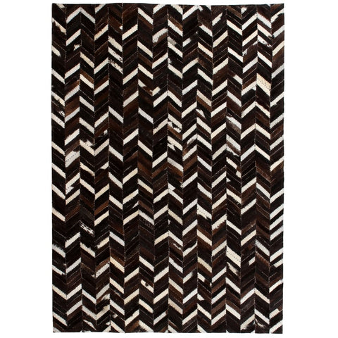 ZNTS Rug Genuine Leather Patchwork 190x290 cm Chevron Black/White 132609