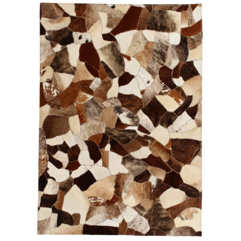 ZNTS Rug Genuine Leather Patchwork 160x230 cm Random Brown/White 132618