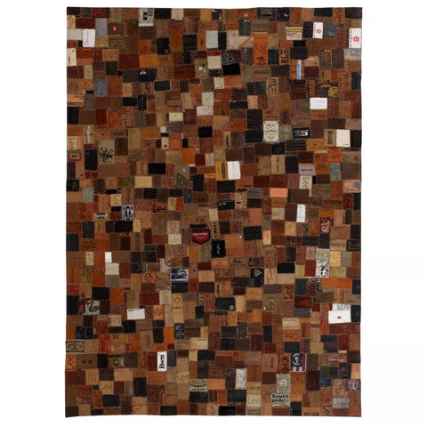 ZNTS Rug Genuine Leather Jeans Label Patchwork 80x150 cm Brown 132625