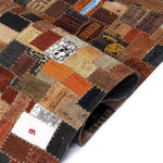 ZNTS Rug Genuine Leather Jeans Label Patchwork 80x150 cm Brown 132625