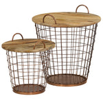 ZNTS Coffee Table/Basket Set 2 Pieces Solid Mango Wood 55x50 cm 246016