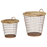 ZNTS Coffee Table/Basket Set 2 Pieces Solid Mango Wood 55x50 cm 246016