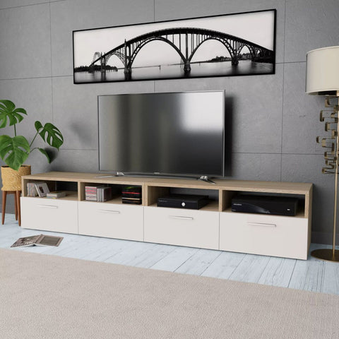 ZNTS TV Cabinets 2 pcs Engineered Wood 95x35x36 cm Oak and White 275112