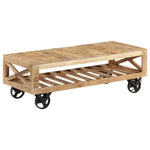 ZNTS Coffee Table with Wheels Solid Mango Wood 110x50x37 cm 246208