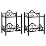 ZNTS Bedside Tables 2pcs Steel and Tempered Glass 45x30.5x60cm Black 246727