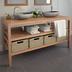 ZNTS Bathroom Vanity Cabinet with 4 Baskets Solid Teak 132x45x75 cm 246495