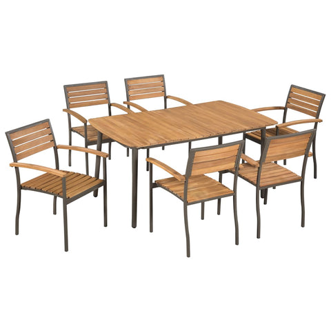 ZNTS 7 Piece Outdoor Dining Set Solid Acacia Wood and Steel 44231