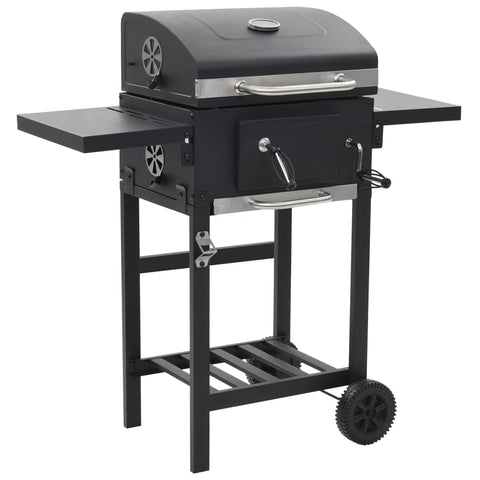 ZNTS Charcoal-Fueled BBQ Grill with Bottom Shelf Black 44280
