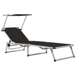 ZNTS Folding Sun Lounger with Roof Aluminium and Textilene Black 44333
