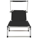 ZNTS Folding Sun Lounger with Roof Aluminium and Textilene Black 44333