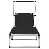 ZNTS Folding Sun Lounger with Roof Aluminium and Textilene Black 44333
