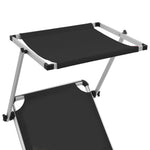ZNTS Folding Sun Lounger with Roof Aluminium and Textilene Black 44333