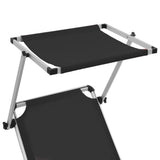ZNTS Folding Sun Lounger with Roof Aluminium and Textilene Black 44333