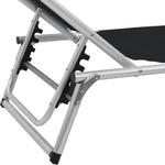 ZNTS Folding Sun Lounger with Roof Aluminium and Textilene Black 44333