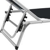 ZNTS Folding Sun Lounger with Roof Aluminium and Textilene Black 44333
