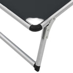 ZNTS Folding Sun Lounger with Roof Aluminium and Textilene Black 44333