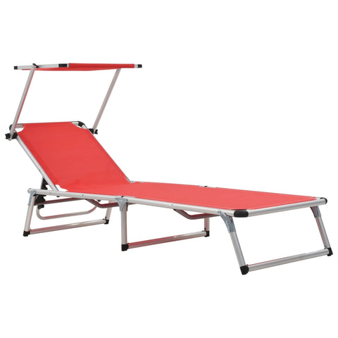ZNTS Folding Sun Lounger with Roof Aluminium and Textilene Red 44334