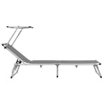 ZNTS Folding Sun Lounger with Roof Aluminium and Textilene Grey 44335