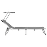 ZNTS Folding Sun Lounger with Roof Aluminium and Textilene Grey 44335