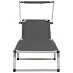 ZNTS Folding Sun Lounger with Roof Aluminium and Textilene Grey 44335