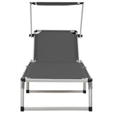 ZNTS Folding Sun Lounger with Roof Aluminium and Textilene Grey 44335
