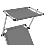 ZNTS Folding Sun Lounger with Roof Aluminium and Textilene Grey 44335