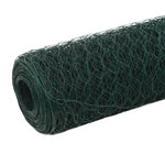 ZNTS Chicken Wire Fence Steel with PVC Coating 25x1.2 m Green 143263