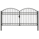 ZNTS Fence Gate Double Door with Arched Top Steel 300x125 cm Black 143089