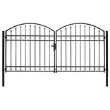 ZNTS Fence Gate Double Door with Arched Top Steel 300x125 cm Black 143089