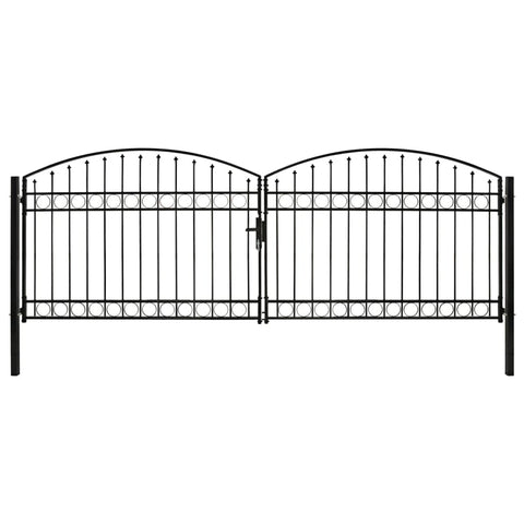 ZNTS Fence Gate Double Door with Arched Top Steel 400x125 cm Black 143093