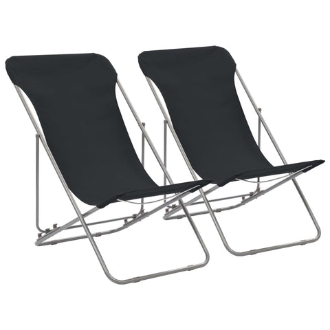 ZNTS Folding Beach Chairs 2 pcs Steel and Oxford Fabric Black 44359