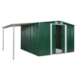 ZNTS Garden Shed with Sliding Doors Green 386x259x178 cm Steel 144031