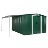 ZNTS Garden Shed with Sliding Doors Green 386x312x178 cm Steel 144033