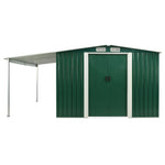 ZNTS Garden Shed with Sliding Doors Green 386x312x178 cm Steel 144033