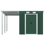 ZNTS Garden Shed with Extended Roof Green 336x270x181 cm Steel 144041