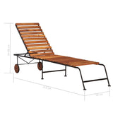 ZNTS Sun Lounger with Steel Legs Solid Acacia Wood 44394