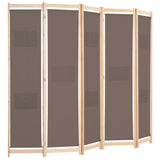 ZNTS 5-Panel Room Divider Brown 200x170x4 cm Fabric 248181