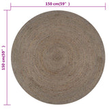 ZNTS Handmade Rug Jute Round 150 cm Grey 133664