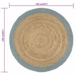 ZNTS Handmade Rug Jute with Olive Green Border 150 cm 133682