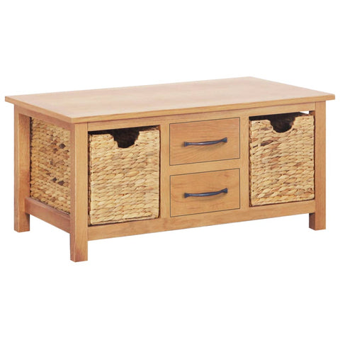 ZNTS Sideboard 88x53x43 cm Solid Oak Wood and Water Hyacinth 247595
