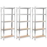 ZNTS Storage Shelves 3 pcs Silver 75x30x172 cm Steel and MDF 144272