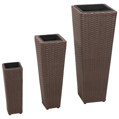 ZNTS Garden Raised Beds 3 pcs Poly Rattan Brown 40535