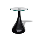 ZNTS Coffee Table 2 pcs with Round Glass Top High Gloss Black 240323