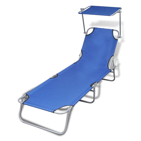 ZNTS Folding Sun Lounger with Canopy Steel and Fabric Blue 41196