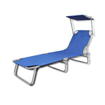 ZNTS Folding Sun Lounger with Canopy Steel and Fabric Blue 41196