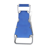 ZNTS Folding Sun Lounger with Canopy Steel and Fabric Blue 41196